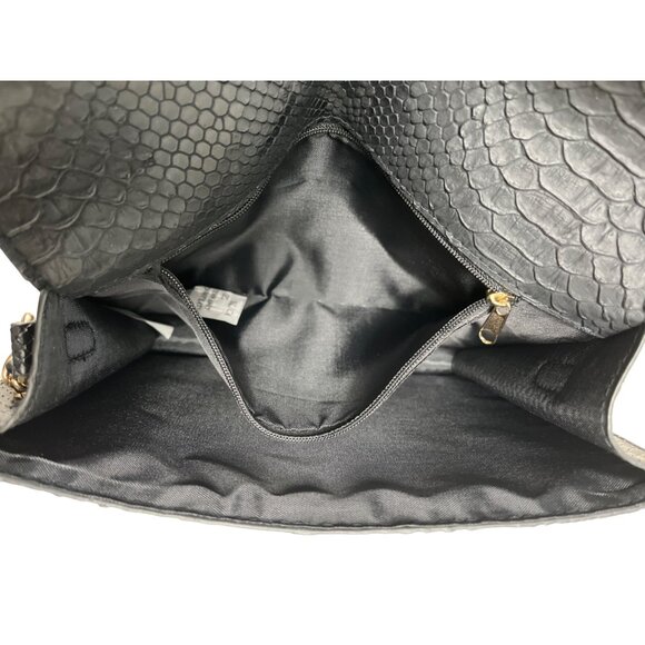 Elizabeth Grant Black Crossbody Purse Python Print Gold Chain Strap Sz S - NWOT - Picture 7 of 10
